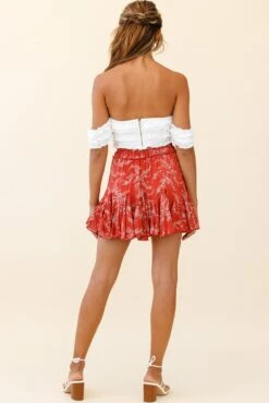 Robyn Flounce Mini Skirt Leaf Pattern Red -Trend Whisper 14254B22 S RED 3