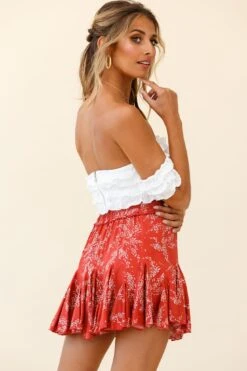 Robyn Flounce Mini Skirt Leaf Pattern Red -Trend Whisper 14254B22 S RED 4