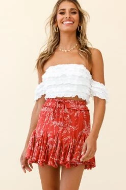 Robyn Flounce Mini Skirt Leaf Pattern Red -Trend Whisper 14254B22 S RED 6