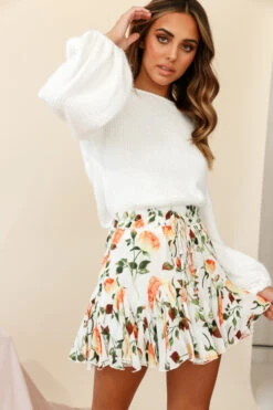 Robyn Flounce Mini Skirt Rose Print White/Orange -Trend Whisper 14254b07 white orange 190805sl14669 ps bottom