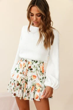 Robyn Flounce Mini Skirt Rose Print White/Orange -Trend Whisper 14254b07 white orange 190805sl14672 ps bottom