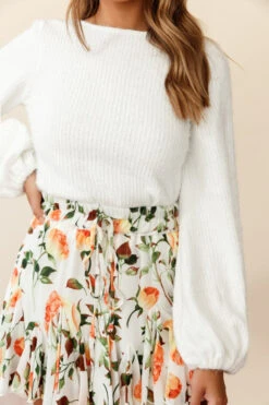 Robyn Flounce Mini Skirt Rose Print White/Orange -Trend Whisper 14254b07 white orange 190805sl14674 ps bottom