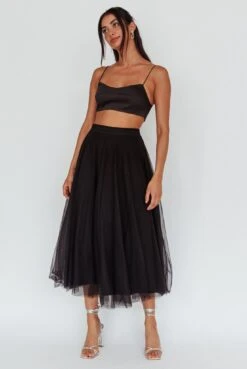 Jasmine Organza Mesh Elasticated Waist Midi Skirt Black -Trend Whisper 14491B01 20BLACK 2