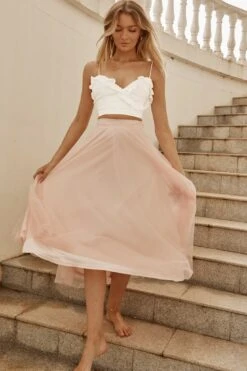 Jasmine Organza Mesh Elasticated Waist Midi Skirt Blush -Trend Whisper 14491B01 BABY PINK 5