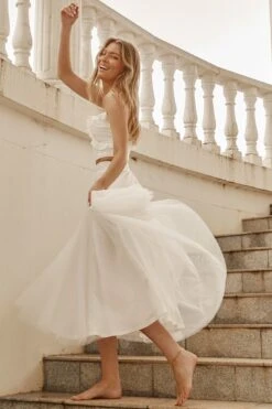 Jasmine Organza Mesh Elasticated Waist Midi Skirt White -Trend Whisper 14491B01 WHITE 7