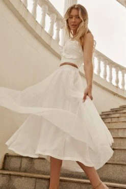 Jasmine Organza Mesh Elasticated Waist Midi Skirt White -Trend Whisper 14491B01 WHITE 8
