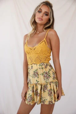 Alexi Floral Mini Skirt Mustard Print -Trend Whisper 190122sl 1196top 25292b18 s mustard 26958d mustard 1