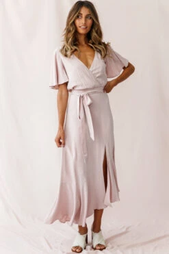Friday Surplice Neckline Front Split Maxi Dress Mauve -Trend Whisper 190123 sl12460 62433b mauve