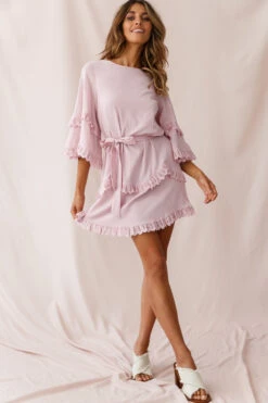 Talitha Waist Tie Lace Trim Dress Blush -Trend Whisper 190123 sl12503 27092b blush