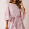 Talitha Waist Tie Lace Trim Dress Blush