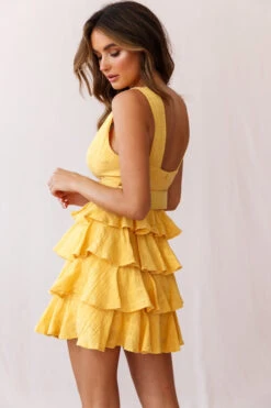 Queensland Tiered Frill Belt Dress Mustard 8 Queensland Tiered Frill Belt Dress Mustard -Trend Whisper 190219sl 0559 cm0107d mustard
