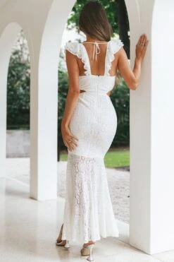 Pearl Ruffle Shoulder Lace Maxi Dress White 15 Pearl Ruffle Shoulder Lace Maxi Dress White -Trend Whisper 26923DC02 20WHITE 8