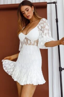 Make Memories Godet Hem Lace Dress White 17 Make Memories Godet Hem Lace Dress White -Trend Whisper 27309BS12 20WHITE 9