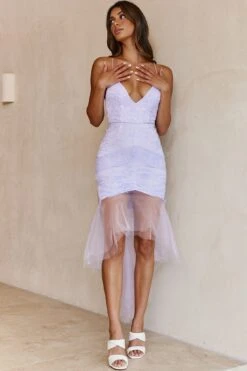 Mon Amour Lace Detail Tulle Mesh Hem Dress Lavender -Trend Whisper 27466D01 20LAVENDER 4