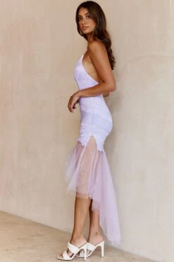 Mon Amour Lace Detail Tulle Mesh Hem Dress Lavender -Trend Whisper 27466D01 20LAVENDER 5