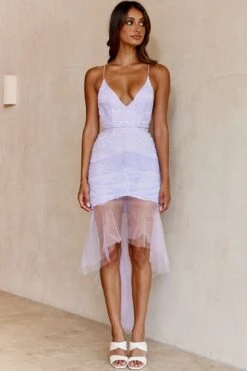 Mon Amour Lace Detail Tulle Mesh Hem Dress Lavender -Trend Whisper 27466D01 20LAVENDER 7