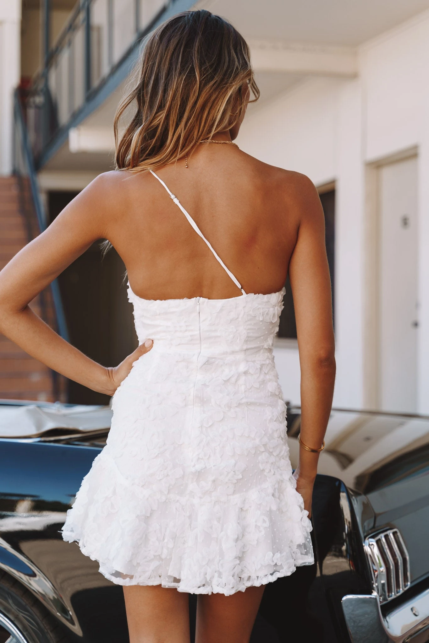 Lilah One Shoulder Embellished Dress White 2 Lilah One Shoulder Embellished Dress White - Image 2