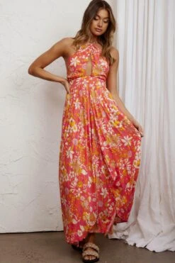 Athena High Split Maxi Dress Retro Floral Orange -Trend Whisper 52405BM06 20ORANGE 7