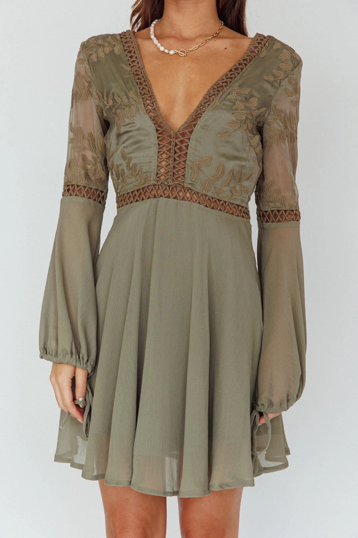 Carson Crochet Details Dress Olive 4 Carson Crochet Details Dress Olive - Image 4