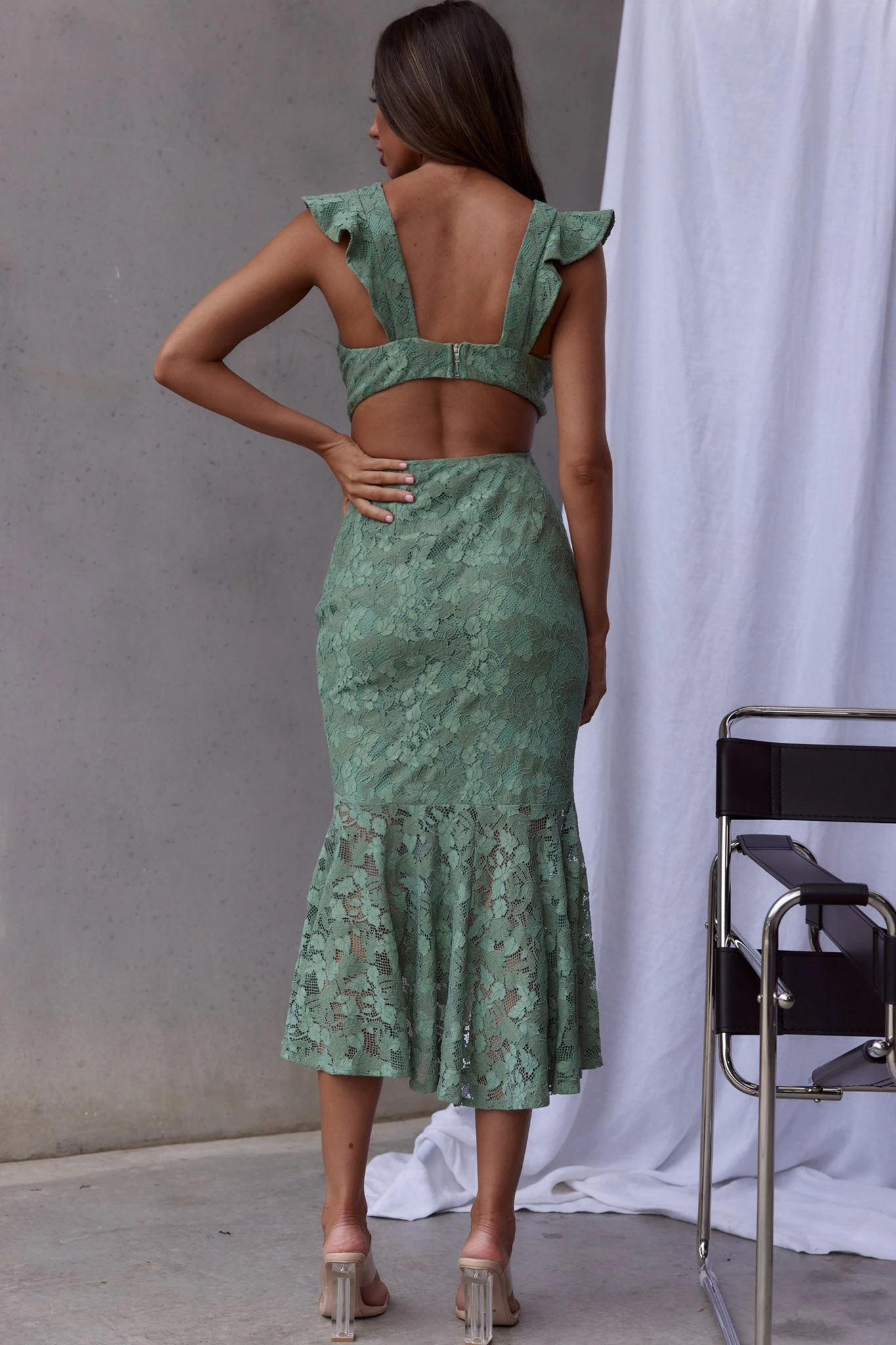 Jackie Pinafore Floral Lace Dress Avocado 2 Jackie Pinafore Floral Lace Dress Avocado - Image 2