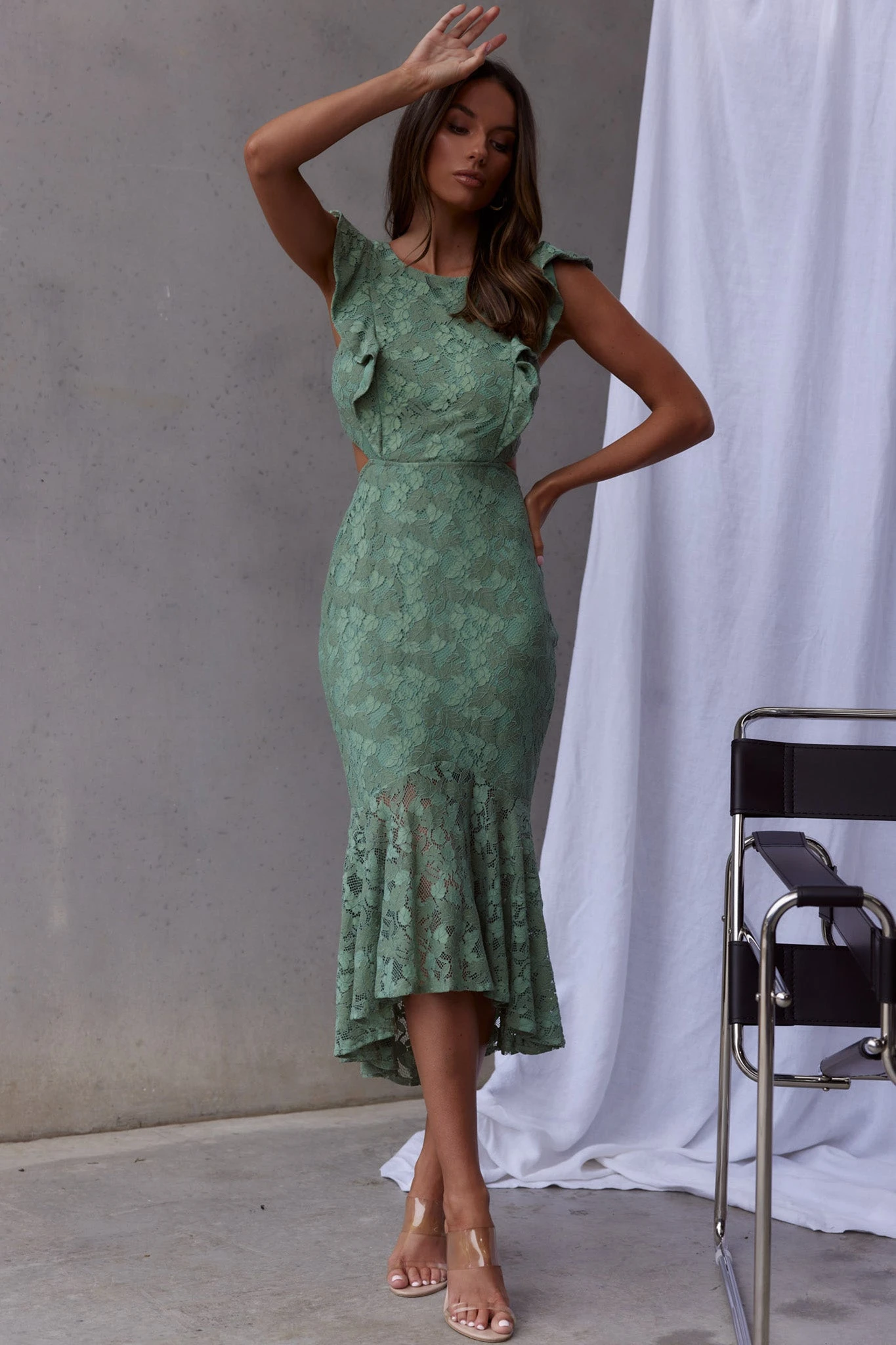 Jackie Pinafore Floral Lace Dress Avocado 8 Jackie Pinafore Floral Lace Dress Avocado - Image 8