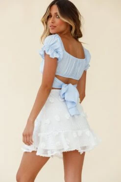 Savannah Floral Embellished Flounce Hem Mini Skirt White -Trend Whisper 62216B WHITE 2