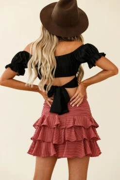 Let Them Eat Cake Triple Ruffle Skirt Rose -Trend Whisper 62235bk black cm0069d02 rose bottom 191014sl38982