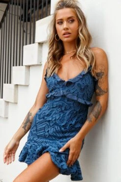 Shakeera Frill Trim Lace Mini Dress Midnight Blue -Trend Whisper 62411D01 MIDNIGHT BLUE 4