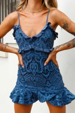 Shakeera Frill Trim Lace Mini Dress Midnight Blue -Trend Whisper 62411D01 MIDNIGHT BLUE 6