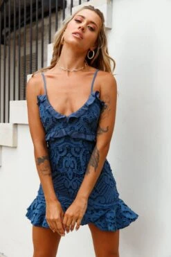 Shakeera Frill Trim Lace Mini Dress Midnight Blue -Trend Whisper 62411D01 MIDNIGHT BLUE 7