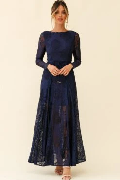 Palm Springs Long Sleeve Lace Overlay Maxi Dress Navy -Trend Whisper 62474D02 NAVY 5