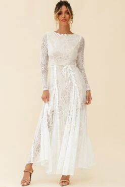 Palm Springs Long Sleeve Lace Overlay Maxi Dress White -Trend Whisper 62474D02 WHITE 3