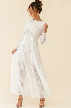 Palm Springs Long Sleeve Lace Overlay Maxi Dress White -Trend Whisper 62474D02 WHITE 5