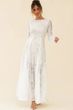 Palm Springs Long Sleeve Lace Overlay Maxi Dress White -Trend Whisper 62474D02 WHITE 6