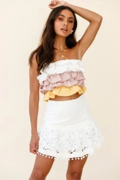Adrielle Lace Detail Fluted Hem Mini Skirt White -Trend Whisper 62630D WHITE 7