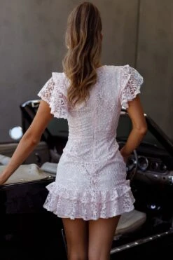 Lark Crew Neck Ruffle Sleeve Dress Lace Overlay Pink -Trend Whisper 62631NS10 20PINK 5