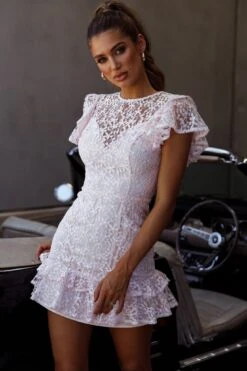 Lark Crew Neck Ruffle Sleeve Dress Lace Overlay Pink -Trend Whisper 62631NS10 20PINK 8