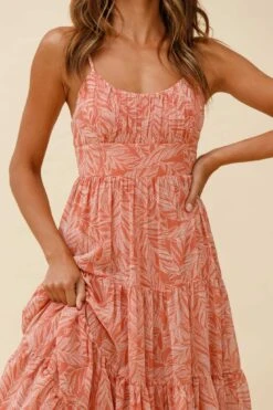 Eternal Sunshine Gathered Bust Maxi Dress Leaf Print Pink -Trend Whisper 62638D02 PINK 6