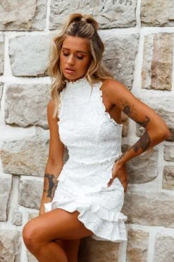 Osiris Sleeveless High Neck Lace Dress White -Trend Whisper 62666B WHITE 6