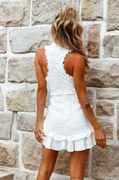 Osiris Sleeveless High Neck Lace Dress White -Trend Whisper 62666B WHITE 8
