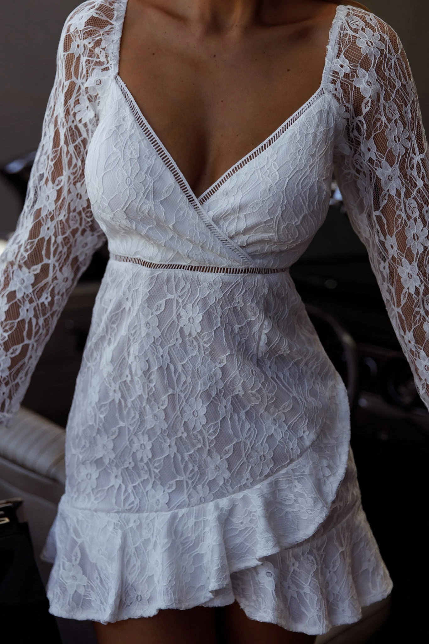 Hali Long Sleeve Surplice Neckline Lace Dress White 4 Hali Long Sleeve Surplice Neckline Lace Dress White - Image 4