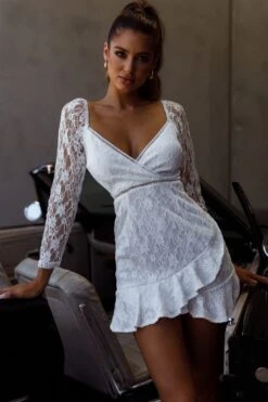 Hali Long Sleeve Surplice Neckline Lace Dress White 11 Hali Long Sleeve Surplice Neckline Lace Dress White -Trend Whisper 62673DC01 20WHITE 5