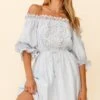 Homeward Off-Shoulder Lace Dress Steel Blue