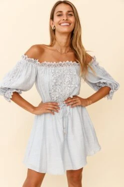 Homeward Off-Shoulder Lace Dress Steel Blue -Trend Whisper 62976D STEEL BLUE 5