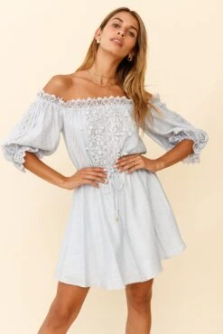 Homeward Off-Shoulder Lace Dress Steel Blue -Trend Whisper 62976D STEEL BLUE 6
