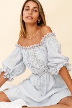 Homeward Off-Shoulder Lace Dress Steel Blue -Trend Whisper 62976D STEEL BLUE 7