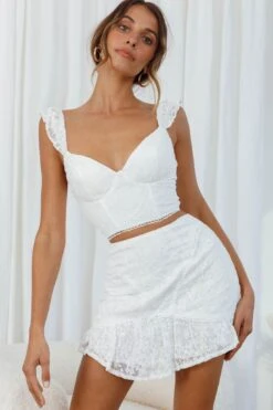 Quincy Flounce Hem Floral Embroidery Mini Skirt White -Trend Whisper 63220B S WHITE 2