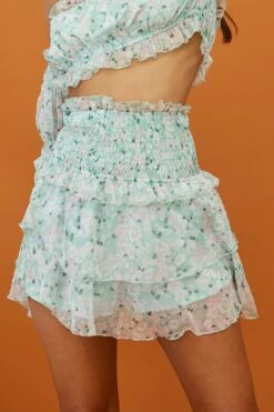 Hearts Beat Shirred Waist Layered Skirt Floral Print Mint 8 Hearts Beat Shirred Waist Layered Skirt Floral Print Mint -Trend Whisper 63238D S MINT 4