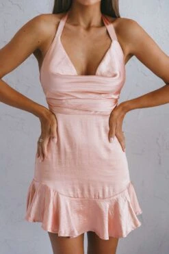 Champs Elysees Halterneck Ruffle Hem Mini Dress Peach -Trend Whisper 63258BC15 20PEACH 4