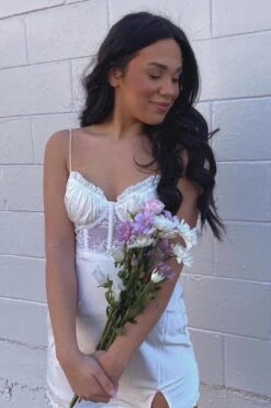 Trophy Lace Bodice Sweetheart Neckline Mini Dress Ivory -Trend Whisper 63273JIVORY